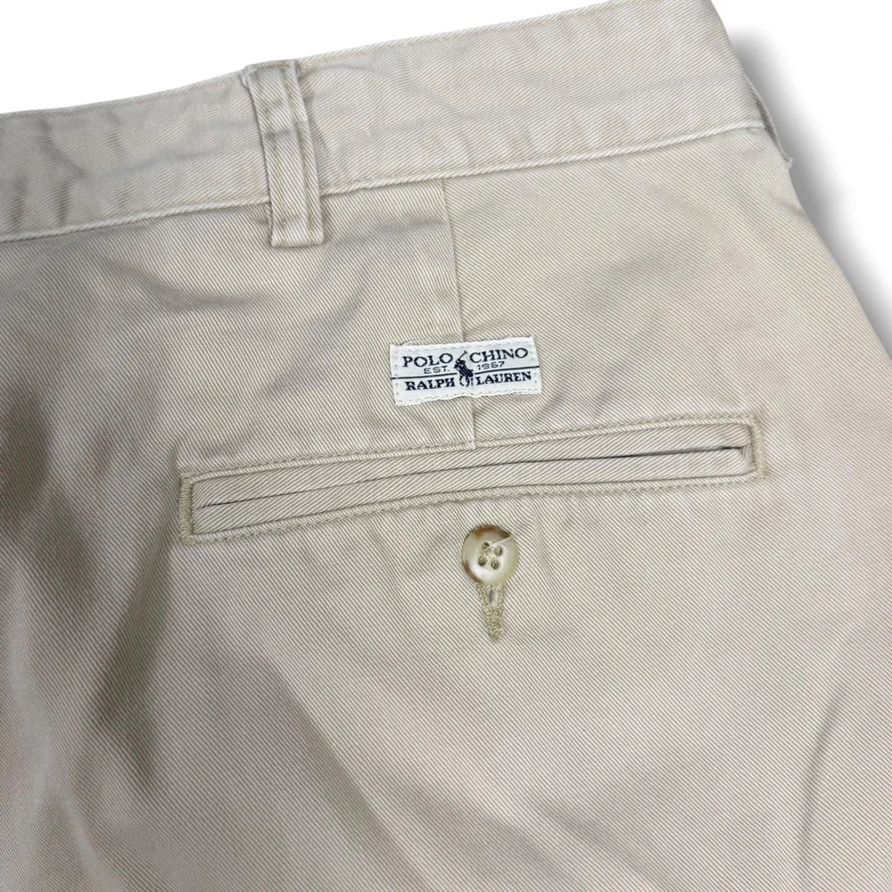 Vintage Polo Ralph‎ Lauren Andrew Chino Short Men 42 Tan Pleated Cotton Classic